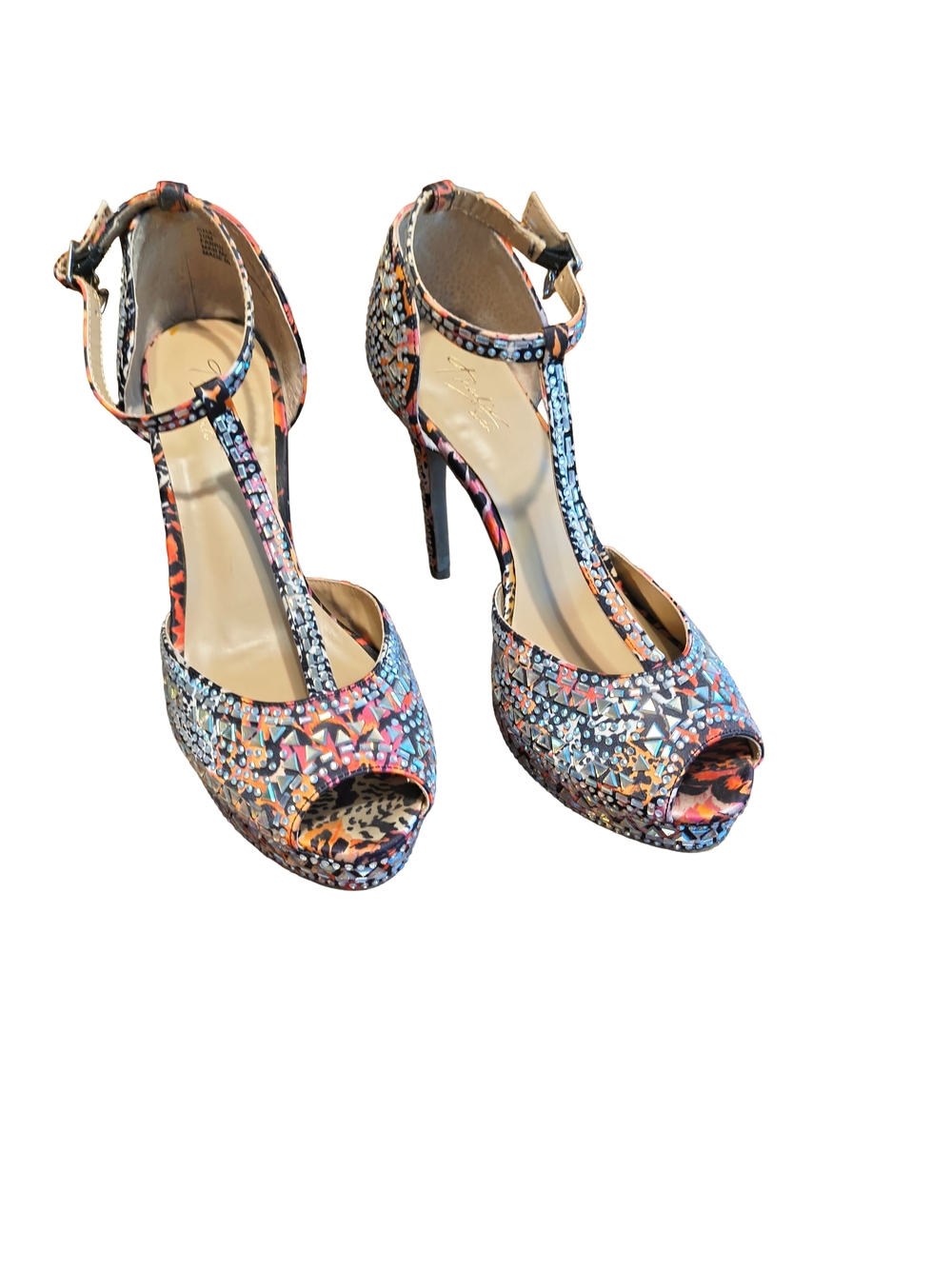 Thalia Sodi Chacey Multicolor T-Strap Peep-Toe Platform Heels